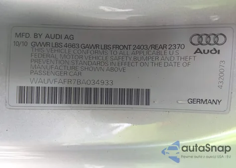 2011 Audi A5 2.0T Premium from USA, damaged, VIN WAUVFAFR7BA034933